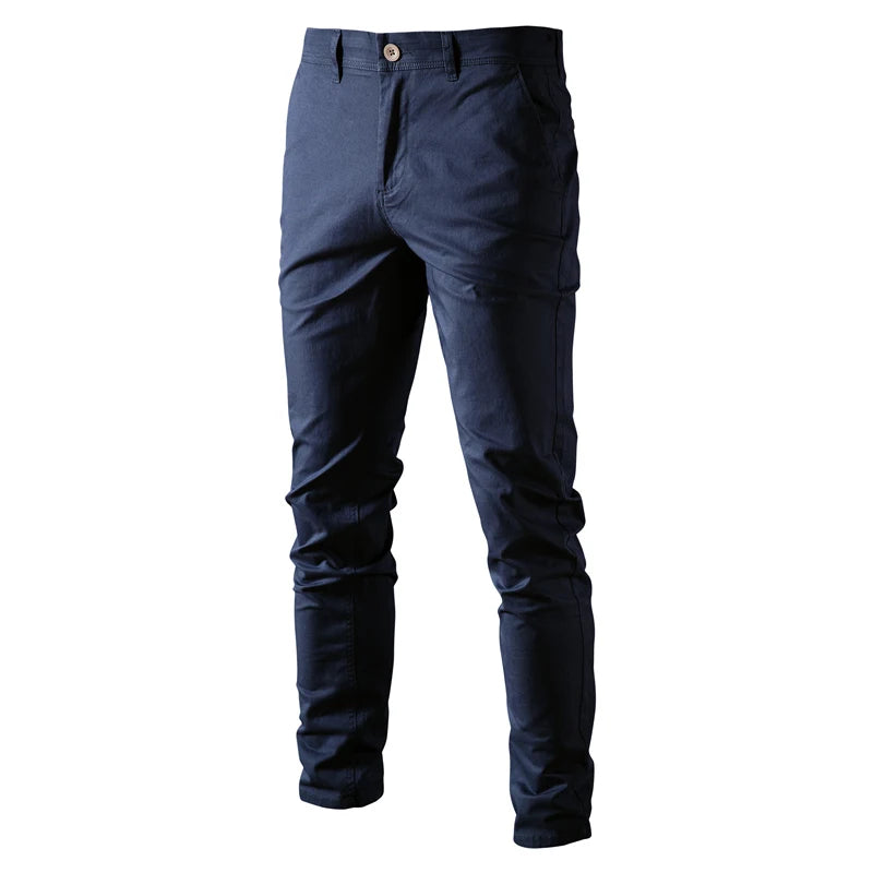 Calças masculinas casuais de algodão AIOPESON, cor sólida, slim fit, novas calças masculinas, primavera outono, calças clássicas de negócios de alta qualidade para homens