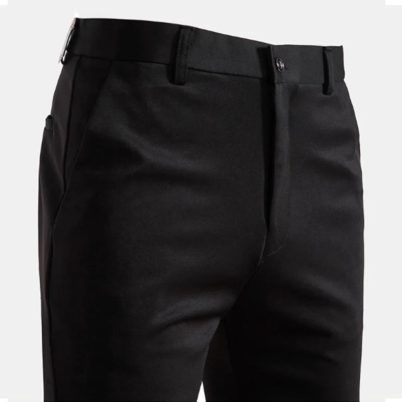 Calças de terno casuais de negócios finas de verão masculinas, calças compridas, calças formais de manga reta elásticas masculinas, tamanho grande 28-40