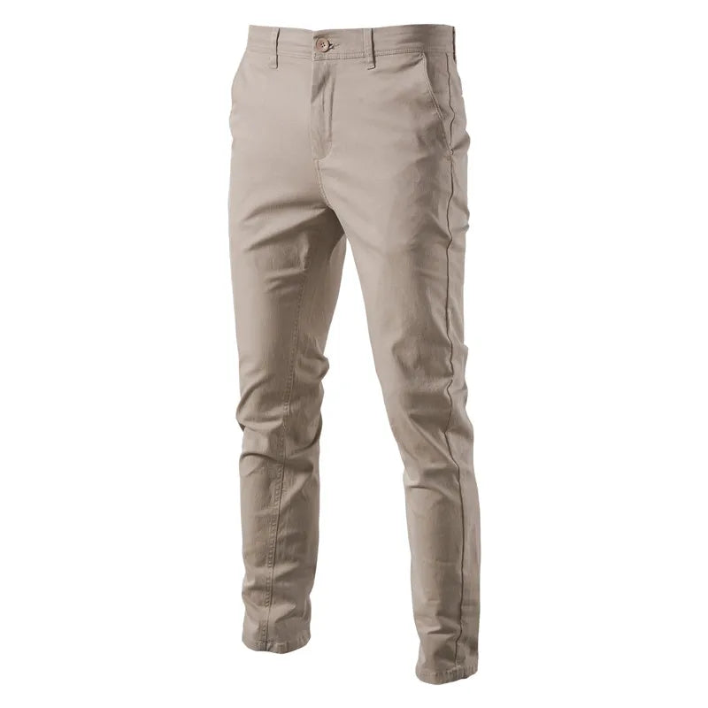 Calças masculinas casuais de algodão AIOPESON, cor sólida, slim fit, novas calças masculinas, primavera outono, calças clássicas de negócios de alta qualidade para homens