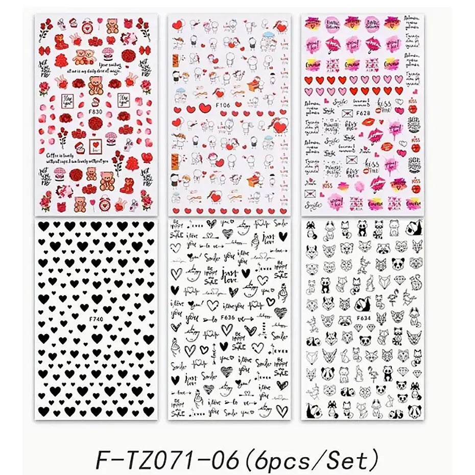 6PCS 3D Dia dos Namorados Nail Art Adesivo