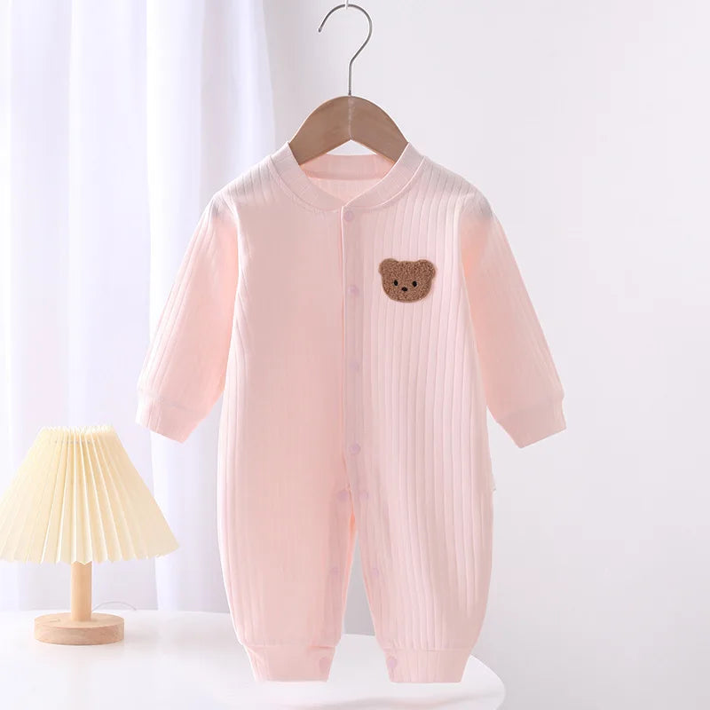 Macacão de bebê, cor sólida, urso, macacão, algodão, primavera, recém-nascido, peças únicas, roupas para meninos, meninas, macacão infantil 0-18 meses
