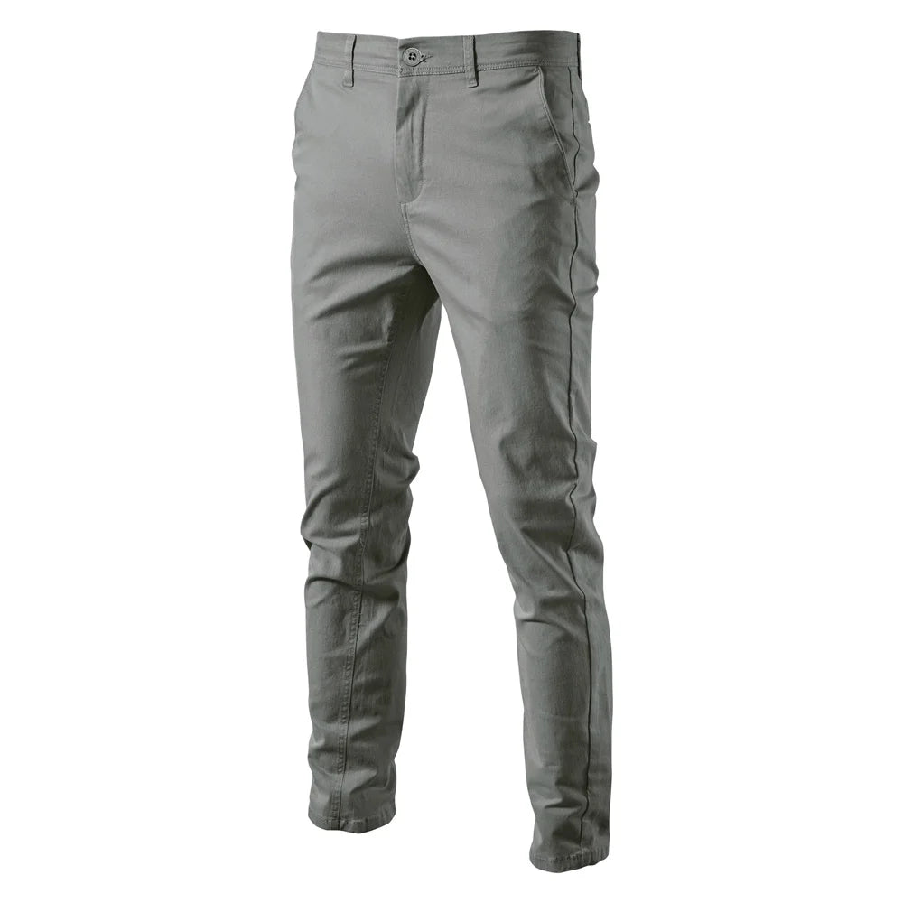 Calças masculinas casuais de algodão AIOPESON, cor sólida, slim fit, novas calças masculinas, primavera outono, calças clássicas de negócios de alta qualidade para homens