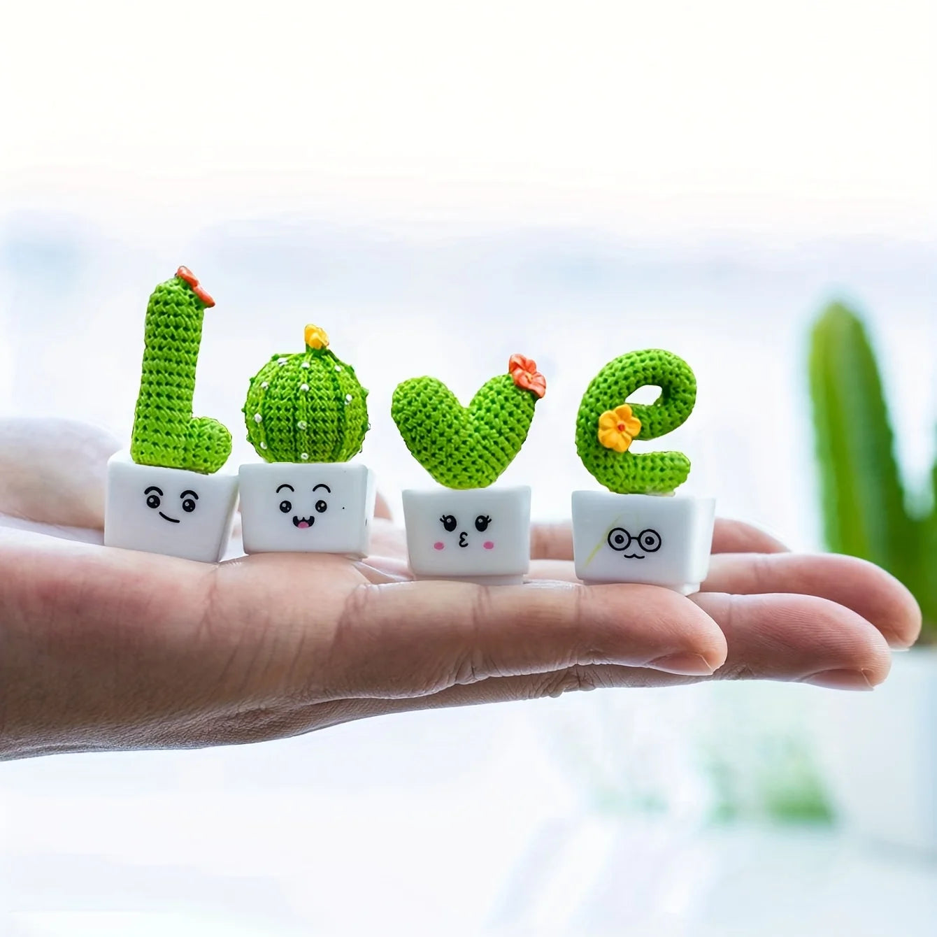 1 conjunto de 4 cactos suculento de resina, Mini plantas, decoração