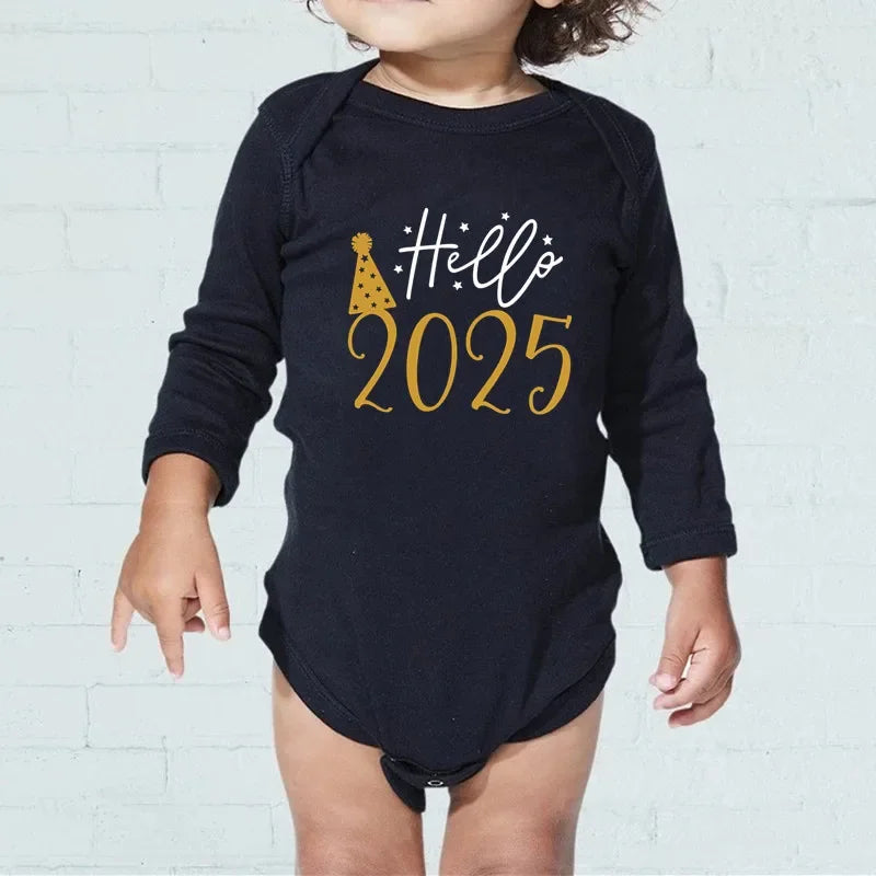 Olá 2026 Body para bebê recém-nascido de algodão, manga comprida, macacão infantil, meninos e meninas, roupas de ano novo, presente de Natal