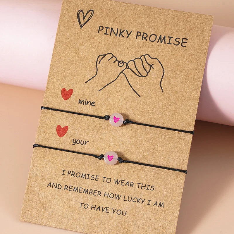 2Pcs/Set Pinky Promise Pulseiras Amizade, Casal Combinando, Pulseira Luminosa Coração, Contas Elásticas, Corda, Presentes Dia dos Namorados
