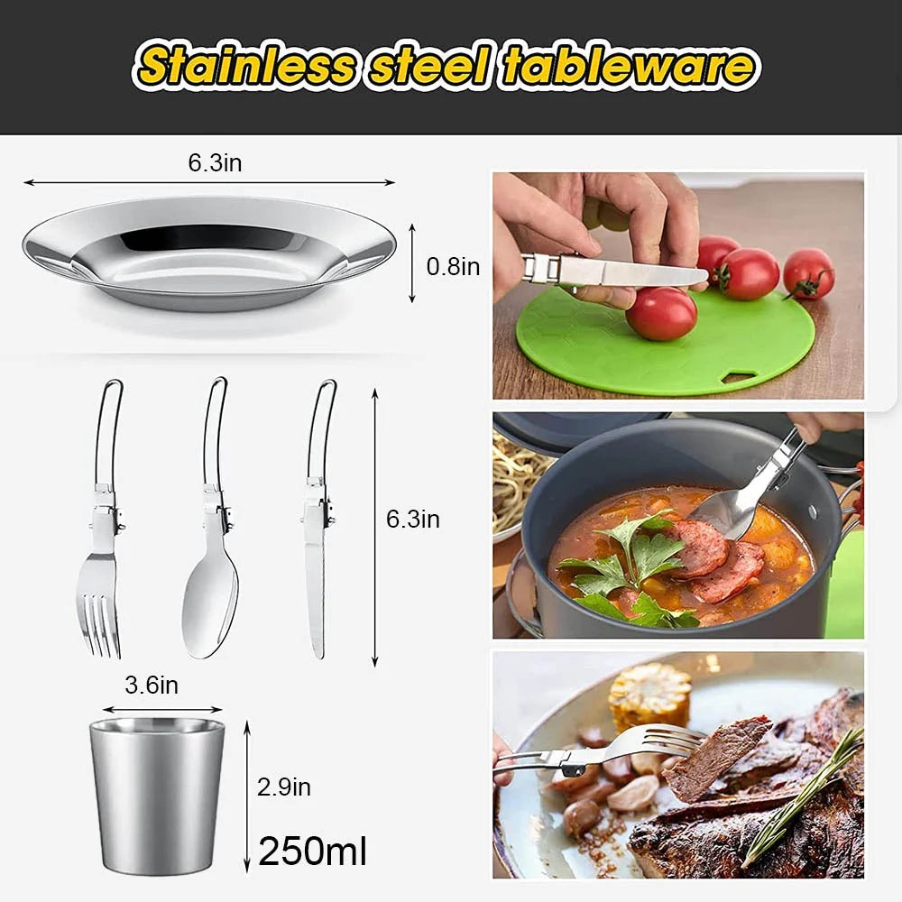Conjunto de cozinha para acampamento, utensílios de cozinha para acampamento, utensílios de mesa para viagem, conjunto para piquenique ao ar livre, bule para 2 a 3 pessoas, potes antiaderentes, conjuntos variados