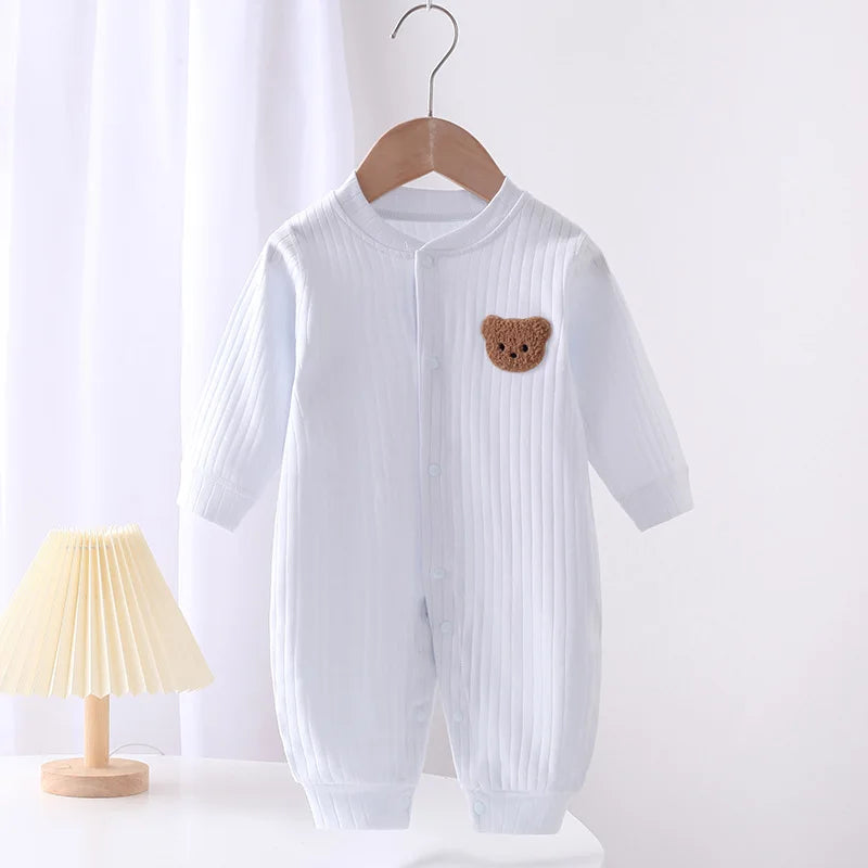 Macacão de bebê, cor sólida, urso, macacão, algodão, primavera, recém-nascido, peças únicas, roupas para meninos, meninas, macacão infantil 0-18 meses