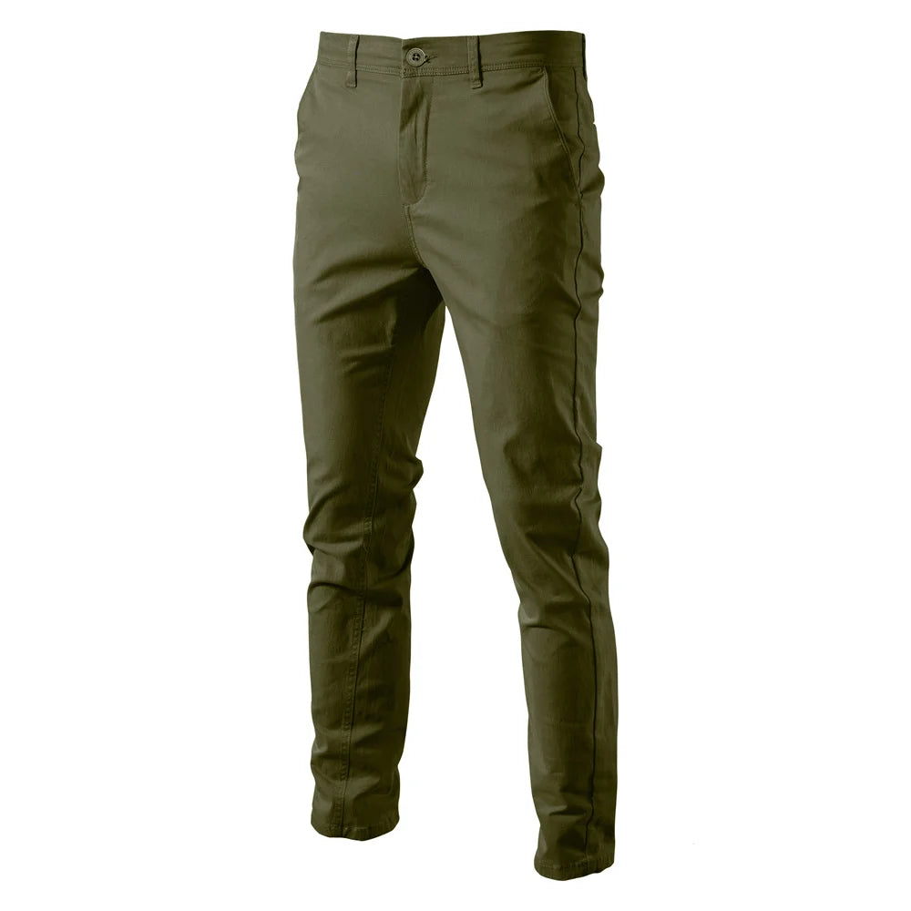 Calças masculinas casuais de algodão AIOPESON, cor sólida, slim fit, novas calças masculinas, primavera outono, calças clássicas de negócios de alta qualidade para homens