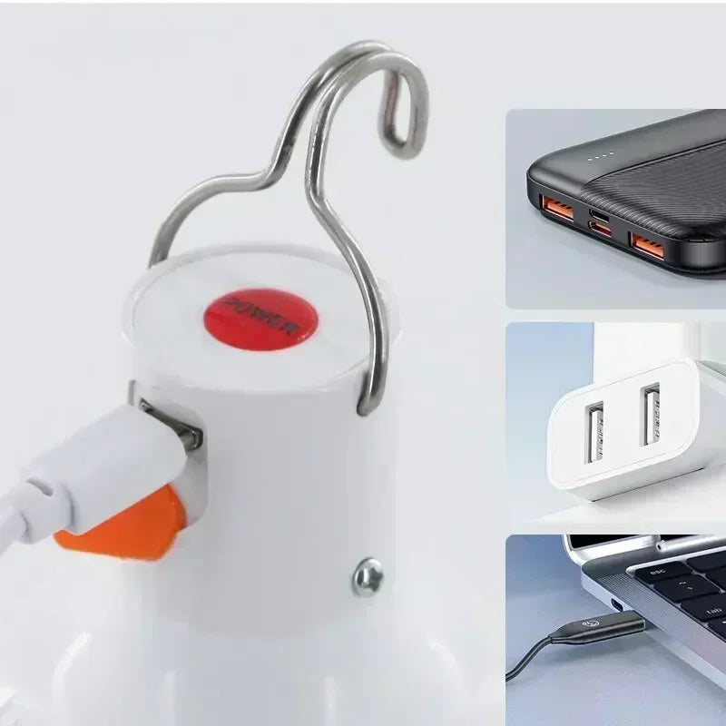 Lâmpada de emergência de 60 W para acampamento ao ar livre, suprimentos EDC, lâmpada LED recarregável USB para áreas externas, lanterna, caminhadas, esportes e entretenimento