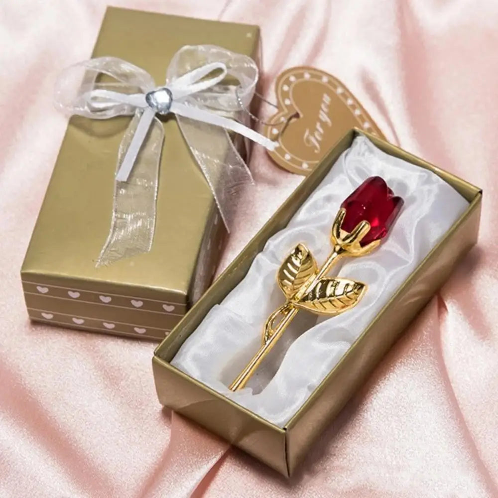 Presente de dia dos namorados cristal, vidro rosa flor artificial prata ouro