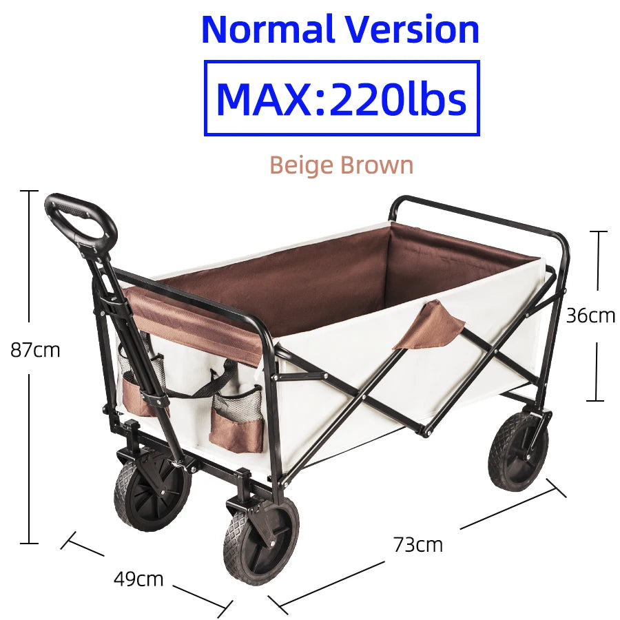 Carrinho dobrável e resistente, carrinho de grande capacidade para uso ao ar livre, carrinho de acampamento portátil para jardim