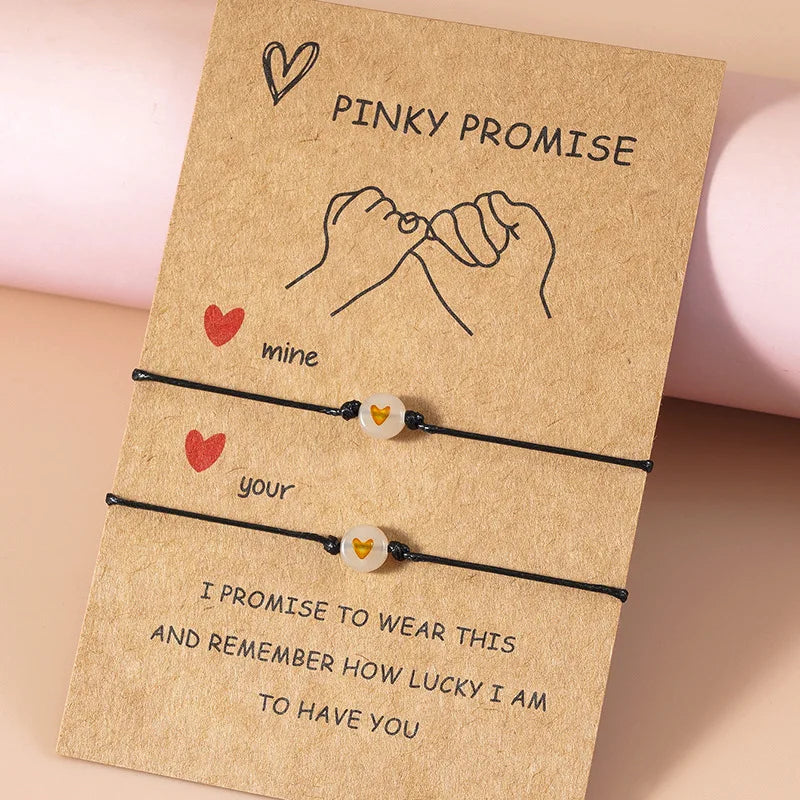 2Pcs/Set Pinky Promise Pulseiras Amizade, Casal Combinando, Pulseira Luminosa Coração, Contas Elásticas, Corda, Presentes Dia dos Namorados