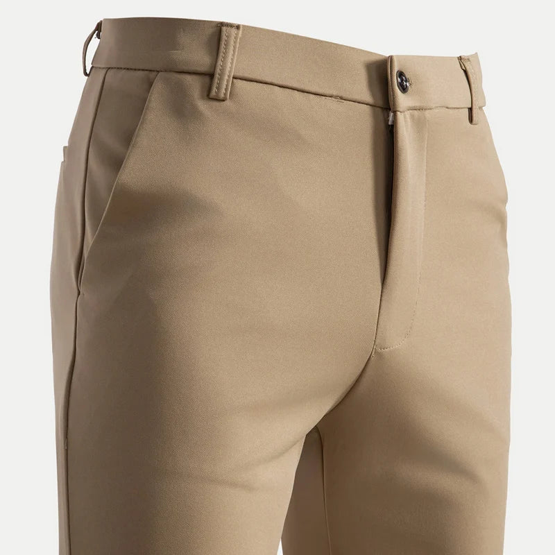 Calças de terno casuais de negócios finas de verão masculinas, calças compridas, calças formais de manga reta elásticas masculinas, tamanho grande 28-40