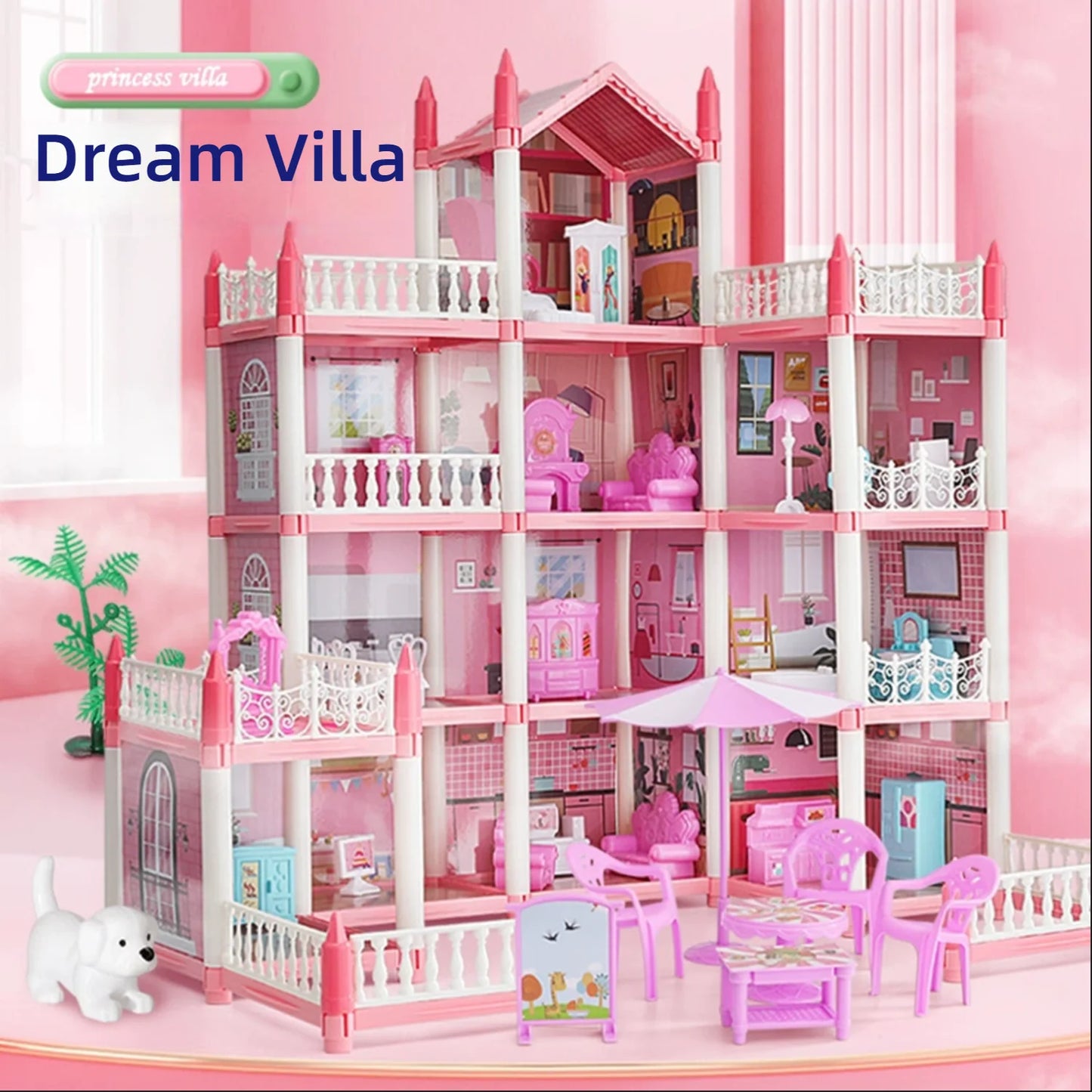 Kit de casa de bonecas castelo de princesa 3D faça você mesmo com luzes de LED | Modelo de vila em miniatura | Presente criativo de aniversário, brinquedo e decoração para casa