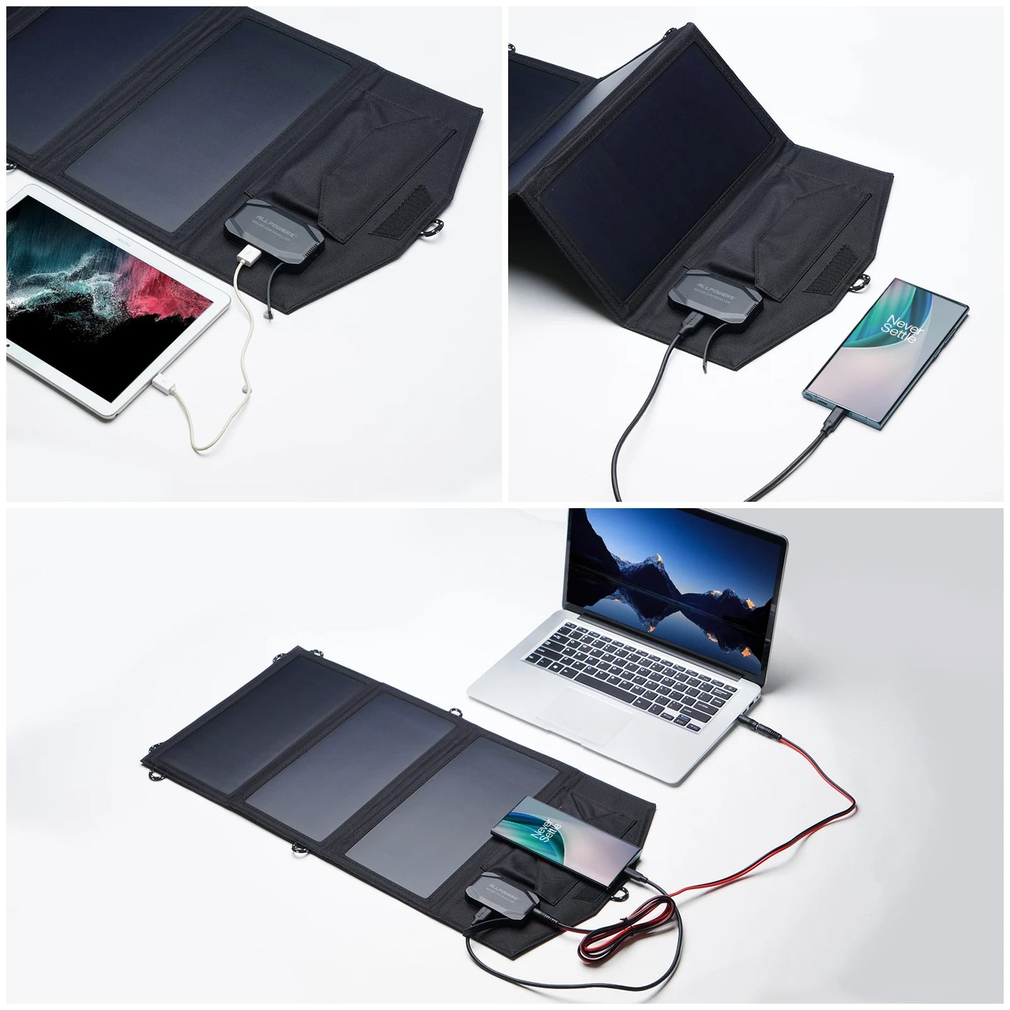Carregador solar ALLPOWERS 5V / 18V Painel solar dobrável com porta USB, 21W de reserva doméstica / energia de emergência externa para todos os telefones