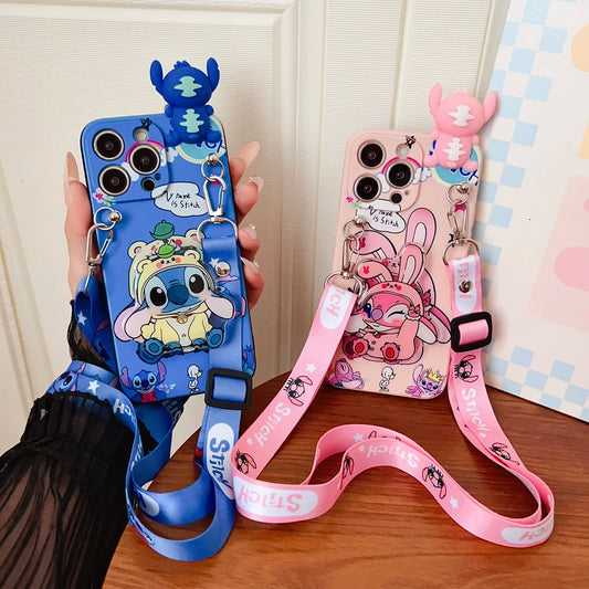 Capa Shy Stitch com suporte de corda para Xiaomi Redmi 8 9 10A 12 13 10C 12C 13C 14C A1 A3 Note 7 8 9 9s 10 11 12 13 14 Pro