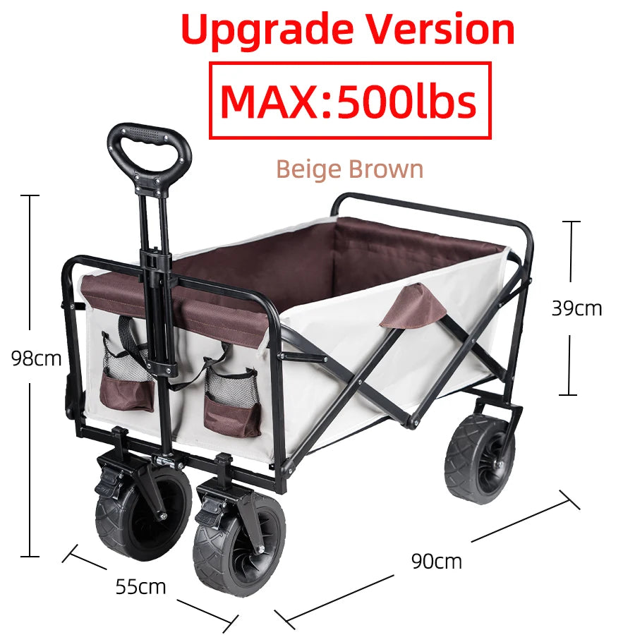 Carrinho dobrável e resistente, carrinho de grande capacidade para uso ao ar livre, carrinho de acampamento portátil para jardim