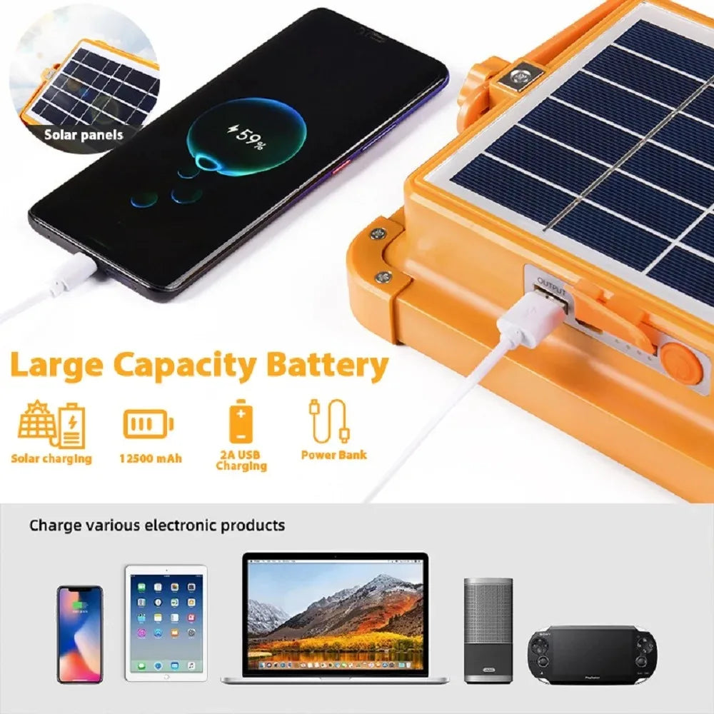 Lanterna de acampamento 20000mAh de alta energia solar recarregável LED para barraca com ímã, lanterna potente, banco de energia, lâmpada de emergência para reparo