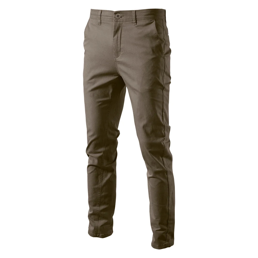 Calças masculinas casuais de algodão AIOPESON, cor sólida, slim fit, novas calças masculinas, primavera outono, calças clássicas de negócios de alta qualidade para homens