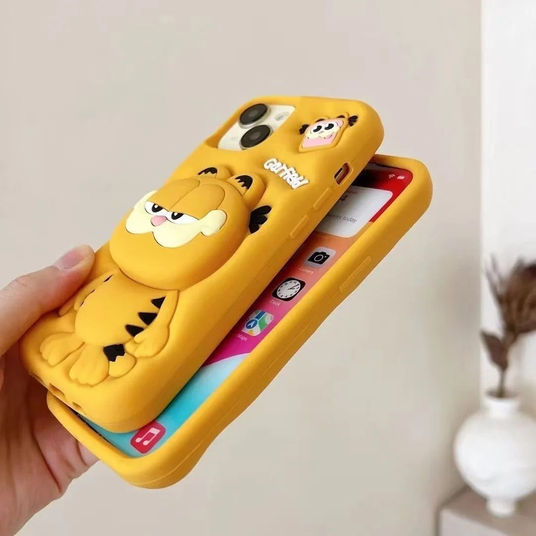 Capa de celular fofa com suporte para caneta Carfield Head Grip 3D, desenho animado, borracha e silicone macio para iPhone 11, 12, 13 Pro, 14, 15, 16 Pro Max, 16 Plus
