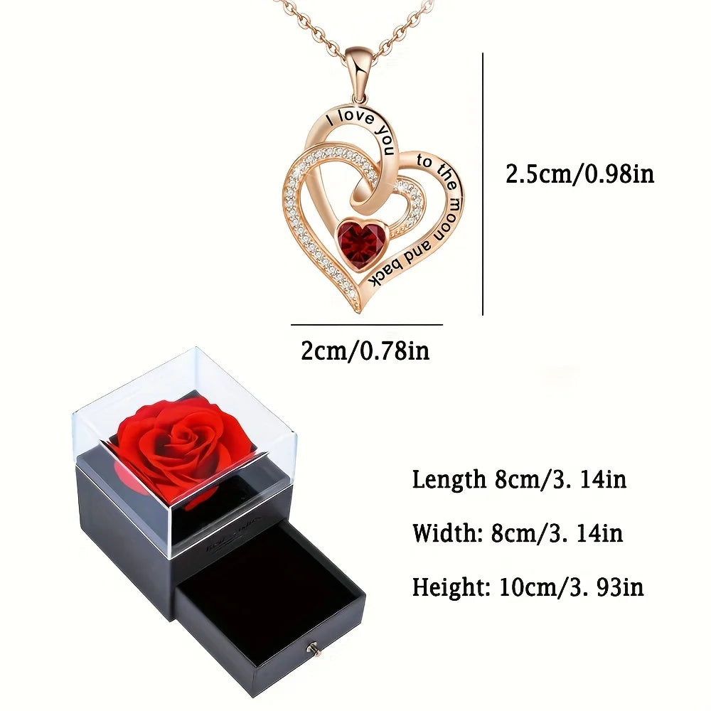 Colar de zircônia de coração, de amor, de luxo com caixa de presentes de flores de rosas para mulheres e namoradas