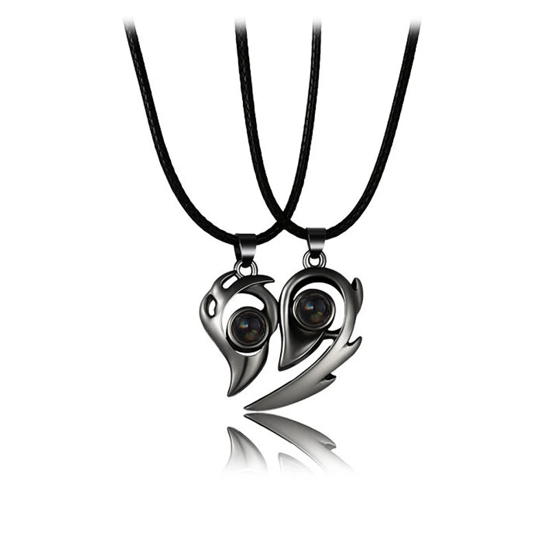 Colar com pingente de casal de boa qualidade simples eletrocardiograma, coração magnético, colar com pingente de emenda presente de dia dos namorados