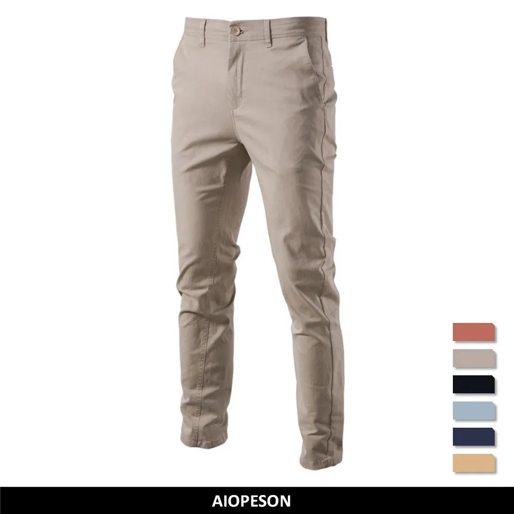 Calças masculinas casuais de algodão AIOPESON, cor sólida, slim fit, novas calças masculinas, primavera outono, calças clássicas de negócios de alta qualidade para homens