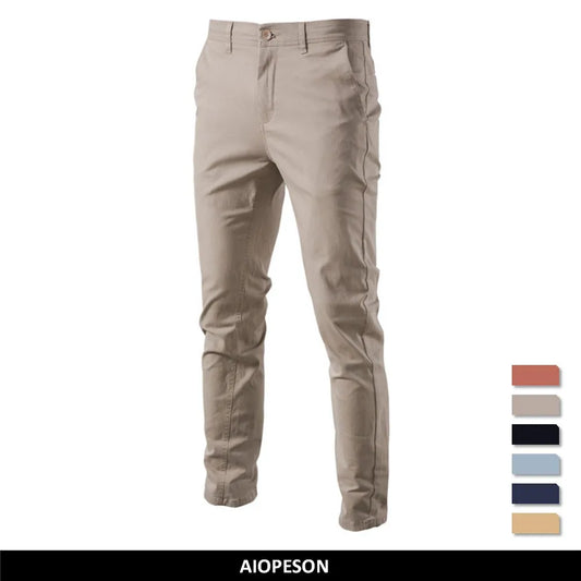 Calças masculinas casuais de algodão AIOPESON, cor sólida, slim fit, novas calças masculinas, primavera outono, calças clássicas de negócios de alta qualidade para homens