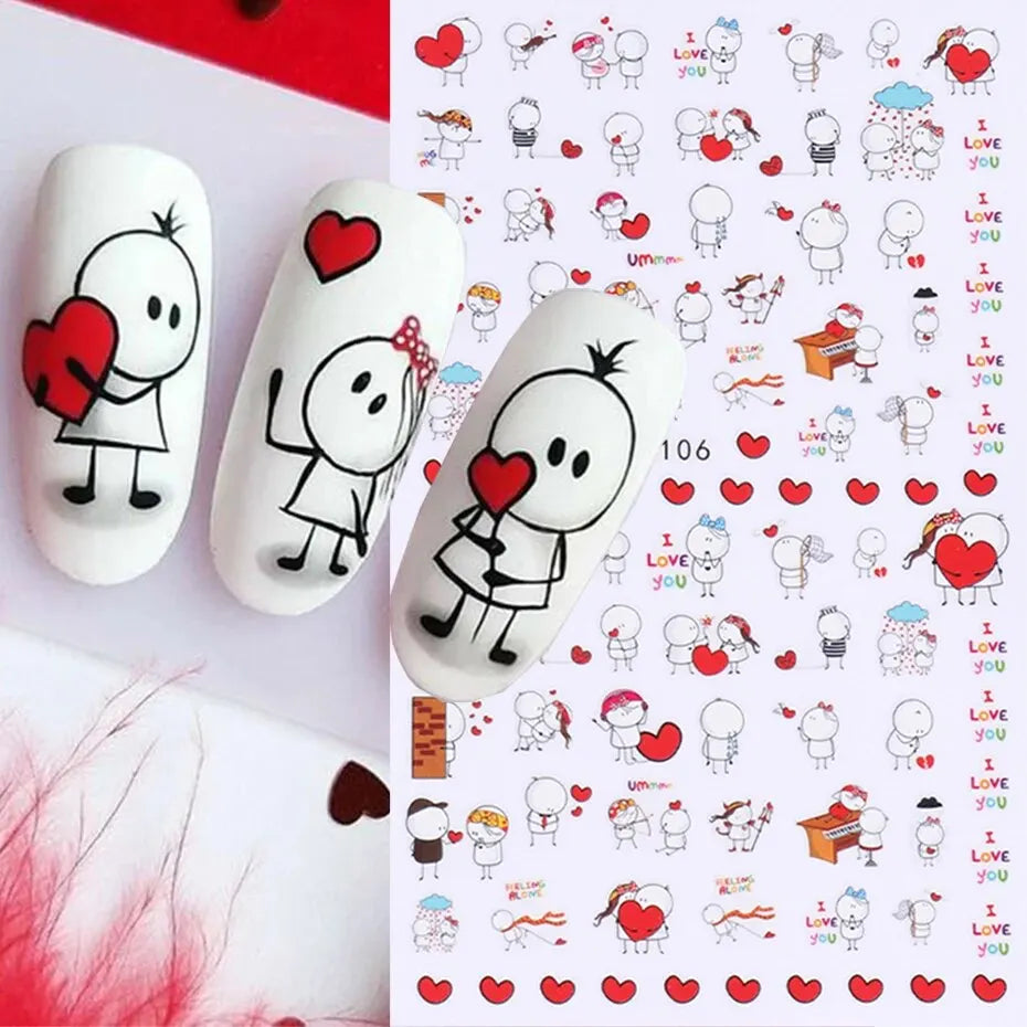 6PCS 3D Dia dos Namorados Nail Art Adesivo