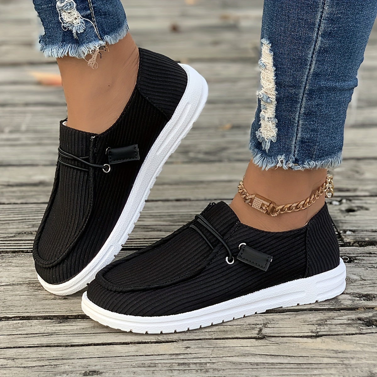 Tênis de skate feminino casual slip-on, cor sólida, sola de TPU antiderrapante, conforto para todas as estações, cabedal e interior de tecido, palmilha respirável