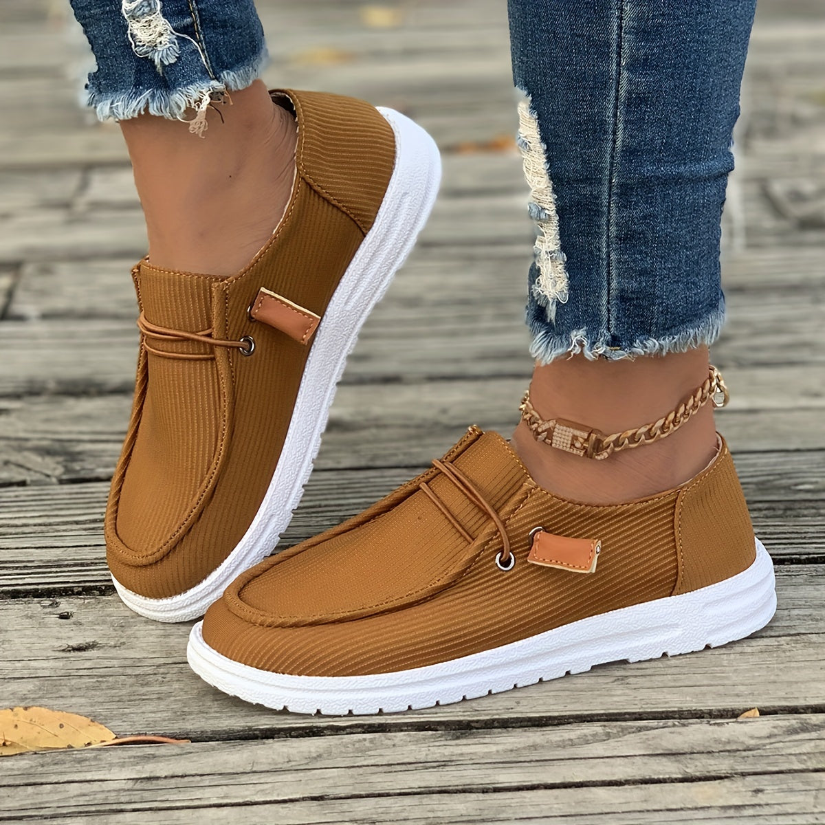 Tênis de skate feminino casual slip-on, cor sólida, sola de TPU antiderrapante, conforto para todas as estações, cabedal e interior de tecido, palmilha respirável