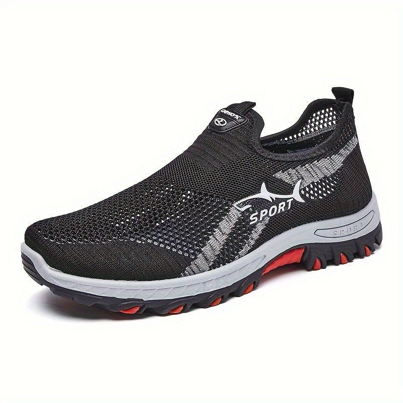 Tênis masculino de malha respirável, calçado esportivo slip-on
