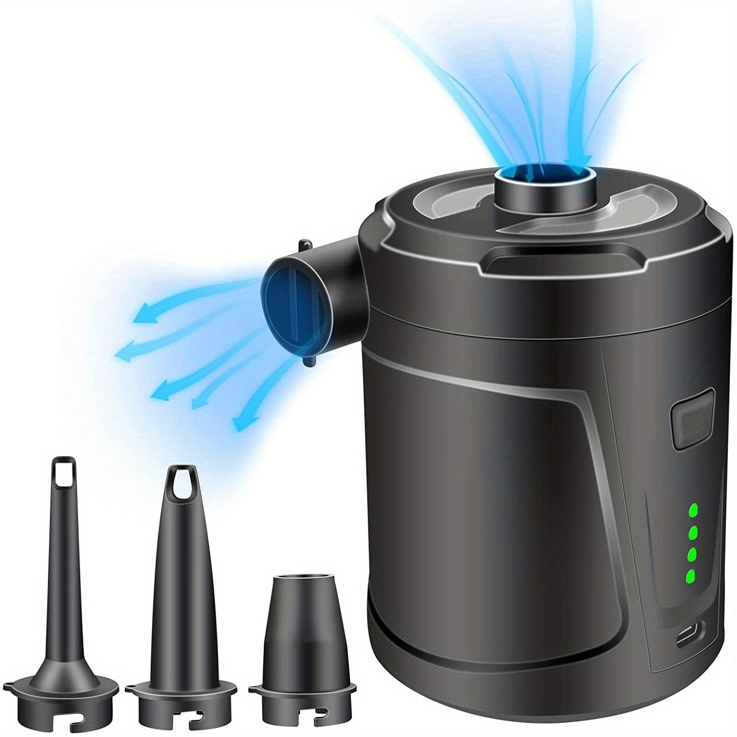 Bomba de ar elétrica recarregável via USB - Dispositivo de inflação compacto e sem fio para camping, portátil para almofadas infláveis, colchões de ar, barcos, boias de natação, feito com ABS durável e cobre