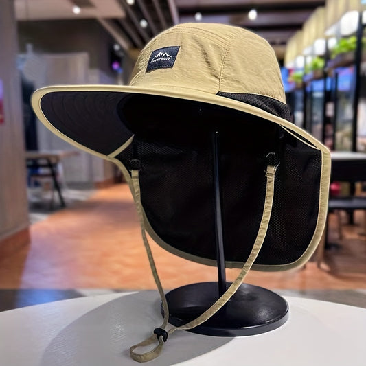 Chapéu de sol de poliéster com aba larga e aba de pescoço, tecido 100% poliéster não elástico, lavável à mão, adequado para pesca, caminhadas e esportes ao ar livre - Estilo urbano, acessórios de acampamento