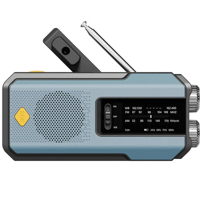 Rádio meteorológico de emergência, rádio multifuncional FM AM WB, manivela, carregamento USB solar, banco de energia de 2000 mAh, lanterna LED