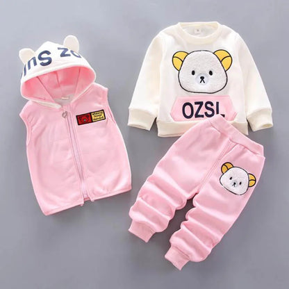 Conjunto de roupas para bebês meninos e meninas Tricken Fleece Crianças Com Capuz Casacos Tops Calças 3PCS Roupas Crianças Criança Traje Quente