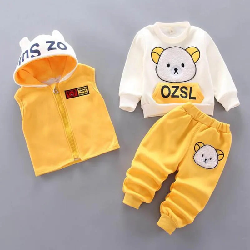 Conjunto de roupas para bebês meninos e meninas Tricken Fleece Crianças Com Capuz Casacos Tops Calças 3PCS Roupas Crianças Criança Traje Quente