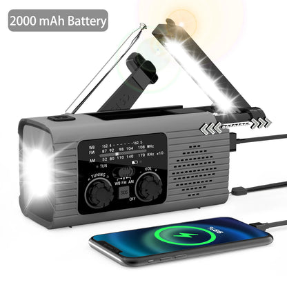 Rádio solar recarregável Rádio com luz LED Luz de emergência recarregável de mão Luz de emergência à prova d'água para aventuras ao ar livre