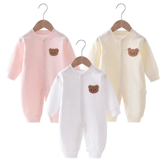 Macacão de bebê, cor sólida, urso, macacão, algodão, primavera, recém-nascido, peças únicas, roupas para meninos, meninas, macacão infantil 0-18 meses