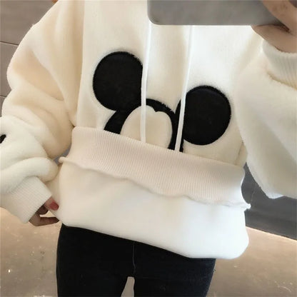 Disney Cute Mickey Minnie Mouse Hoodies Mulheres Outono Inverno Pulôver