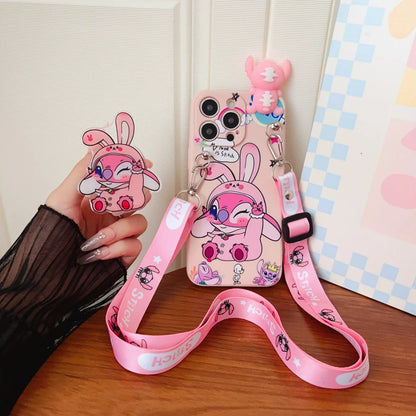Capa Shy Stitch com suporte de corda para Xiaomi Redmi 8 9 10A 12 13 10C 12C 13C 14C A1 A3 Note 7 8 9 9s 10 11 12 13 14 Pro