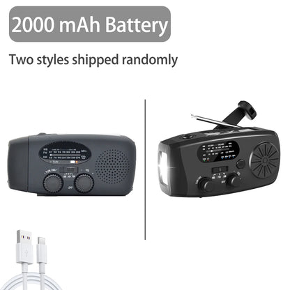 Rádio solar recarregável Rádio com luz LED Luz de emergência recarregável de mão Luz de emergência à prova d'água para aventuras ao ar livre