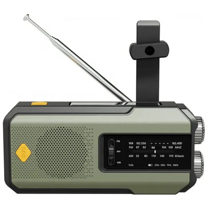 Rádio meteorológico de emergência, rádio multifuncional FM AM WB, manivela, carregamento USB solar, banco de energia de 2000 mAh, lanterna LED