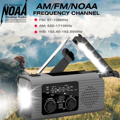 Rádio solar recarregável Rádio com luz LED Luz de emergência recarregável de mão Luz de emergência à prova d'água para aventuras ao ar livre