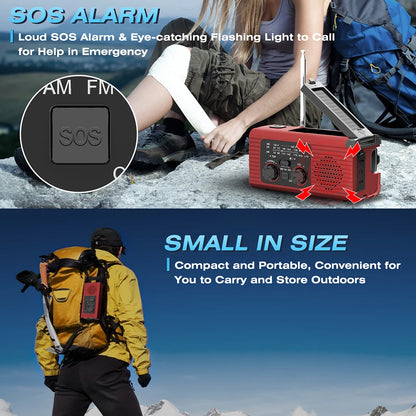 Rádio solar recarregável Rádio com luz LED Luz de emergência recarregável de mão Luz de emergência à prova d'água para aventuras ao ar livre