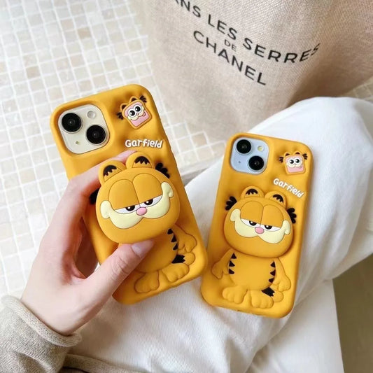 Capa de celular fofa com suporte para caneta Carfield Head Grip 3D, desenho animado, borracha e silicone macio para iPhone 11, 12, 13 Pro, 14, 15, 16 Pro Max, 16 Plus