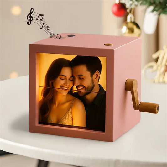 Álbum de fotos 3D com manivela e luz, mini álbum de fotos personalizado, flip book, porta-retratos, presentes personalizados com manivela.