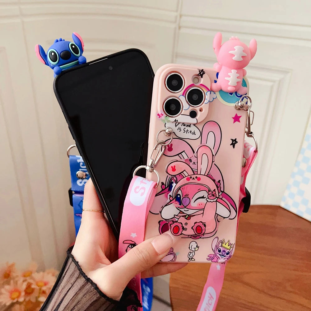 Capa Shy Stitch com suporte de corda para Xiaomi Redmi 8 9 10A 12 13 10C 12C 13C 14C A1 A3 Note 7 8 9 9s 10 11 12 13 14 Pro