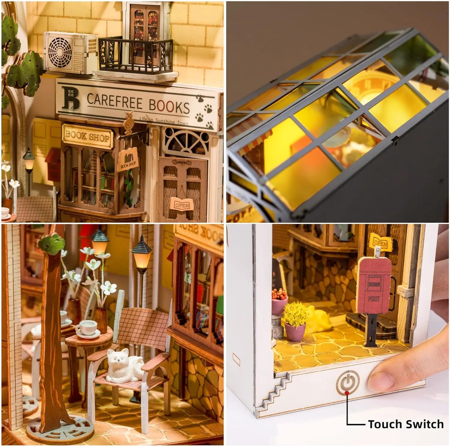 Book Nook Sunshine Town - Kit DIY Miniatura 3D com Iluminação LED