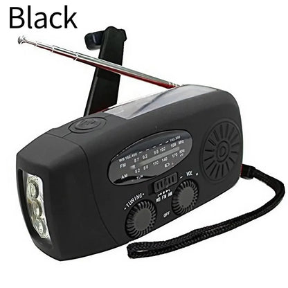Rádio meteorológico de emergência, rádio multifuncional FM AM WB, manivela, carregamento USB solar, banco de energia de 2000 mAh, lanterna LED